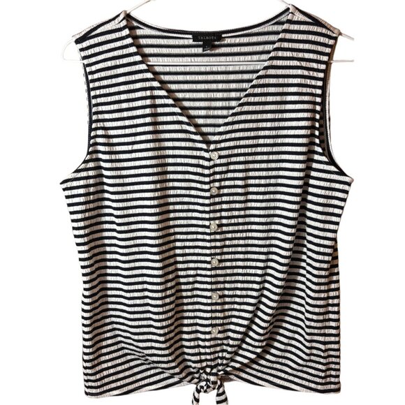 Talbots Sleeveless Tie Hem Button Front Tank with Coastal Stripe - Picture 2 of 3